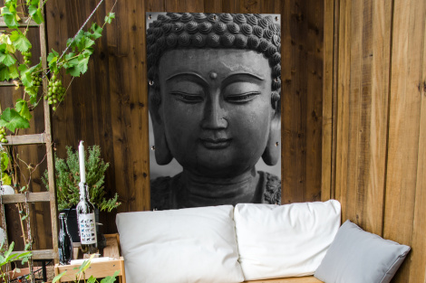 Tuinposter - Boeddha - Grijs - Spiritualiteit - Buddha beeld - Religie - Staand-4