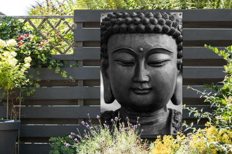 Tuinposter - Boeddha - Grijs - Spiritualiteit - Buddha beeld - Religie - Staand-thumbnail-2