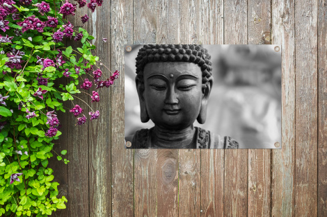 Tuinposter - Boeddha - Grijs - Spiritualiteit - Buddha beeld - Religie - Liggend-4