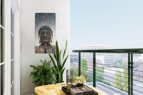 Tuinposter - Boeddha hoofd - Buddha - Lucht - Spiritueel - Meditatie - Staand-3