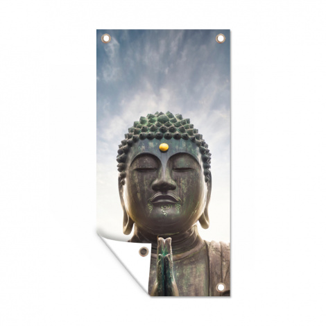 Tuinposter - Boeddha hoofd - Buddha - Lucht - Spiritueel - Meditatie - Staand-1