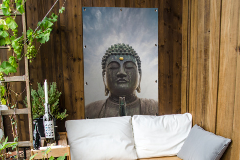 Tuinposter - Boeddha hoofd - Buddha - Lucht - Spiritueel - Meditatie - Staand-4