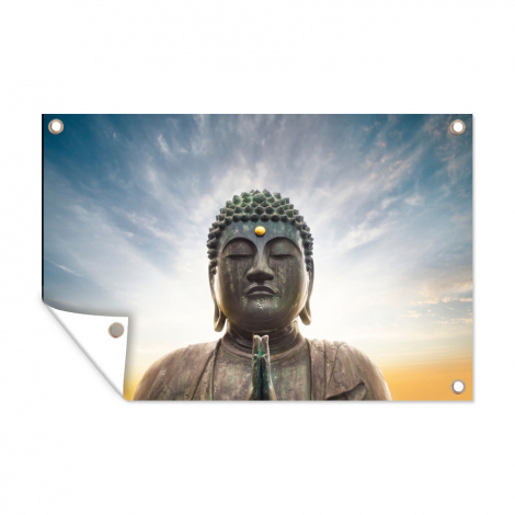 Tuinposter - Boeddha hoofd - Buddha - Lucht - Spiritueel - Meditatie - Liggend-1