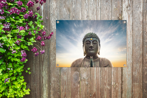 Tuinposter - Boeddha hoofd - Buddha - Lucht - Spiritueel - Meditatie - Liggend-4