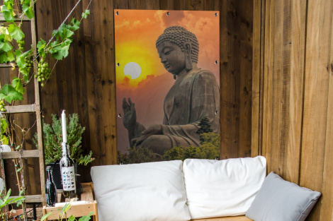 Tuinposter - Buddha - Zonsondergang - Boeddha beelden - Planten - Staand-thumbnail-4