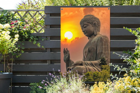 Tuinposter - Buddha - Zonsondergang - Boeddha beelden - Planten - Staand-2