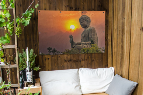 Tuinposter - Buddha - Zonsondergang - Boeddha beelden - Planten - Liggend-thumbnail-3