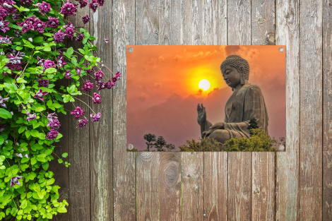 Tuinposter - Buddha - Zonsondergang - Boeddha beelden - Planten - Liggend-thumbnail-4