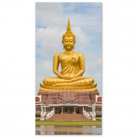 Tuinposter - Boeddha - Buddha beeld - Goud - Religie - Staand-1