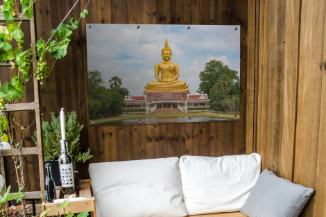 Tuinposter - Boeddha - Buddha beeld - Goud - Religie - Liggend-thumbnail-3