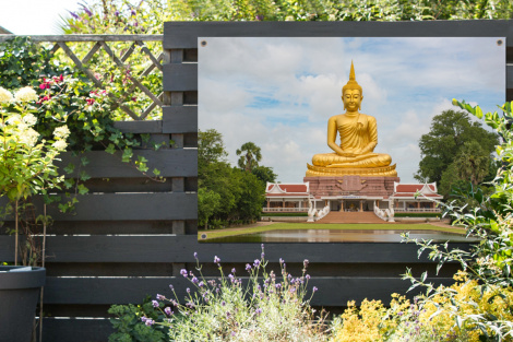 Tuinposter - Boeddha - Buddha beeld - Goud - Religie - Liggend-thumbnail-2