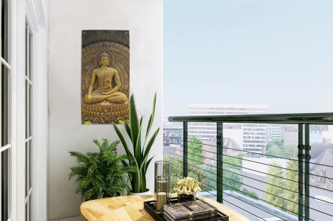 Tuinposter - Goud - Boeddha beeld - Spiritueel - Meditatie - Staand-thumbnail-3