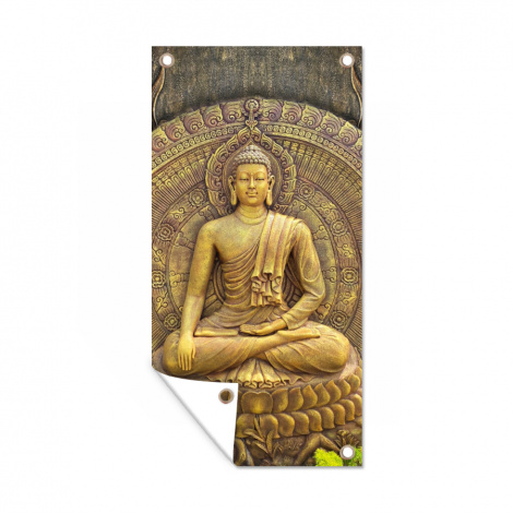 Tuinposter - Goud - Boeddha beeld - Spiritueel - Meditatie - Staand-1