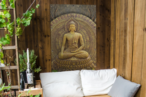 Tuinposter - Goud - Boeddha beeld - Spiritueel - Meditatie - Staand-4