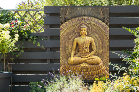 Tuinposter - Goud - Boeddha beeld - Spiritueel - Meditatie - Staand-2