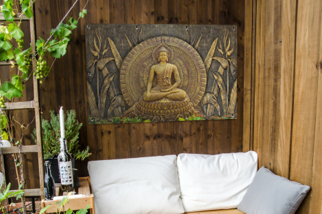 Tuinposter - Goud - Boeddha beeld - Spiritueel - Meditatie - Liggend-thumbnail-3
