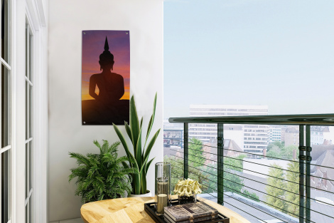 Tuinposter - Zonsondergang - Horizon - Boeddha beeld - Buddha - Silhouette - Staand-3