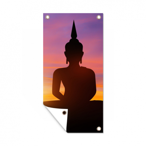 Tuinposter - Zonsondergang - Horizon - Boeddha beeld - Buddha - Silhouette - Staand-1