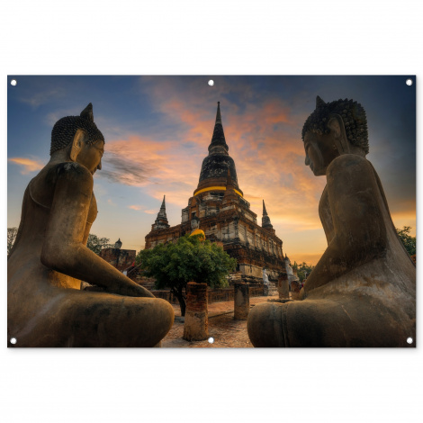 Tuinposter - Tempel - Zonsondergang - Boeddha beelden - Buddha - Liggend