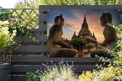 Tuinposter - Tempel - Zonsondergang - Boeddha beelden - Buddha - Liggend-thumbnail-2