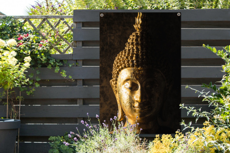 Tuinposter - Buddha - Boeddha beeld - Goud - Spiritueel - Zwart - Staand-thumbnail-2