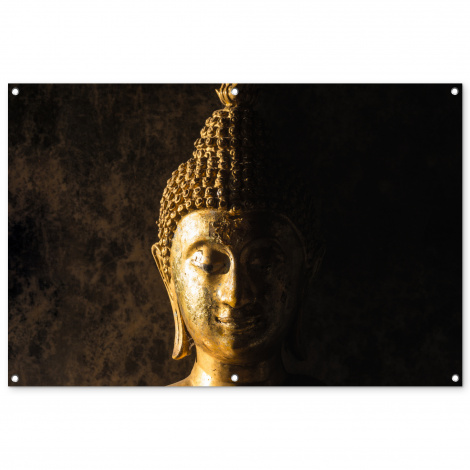 Tuinposter - Buddha - Boeddha beeld - Goud - Spiritueel - Zwart - Liggend-thumbnail-1
