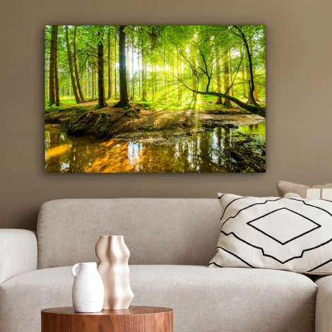 Canvas schilderij - Bos - Landschap - Water - Bomen - Zon-2