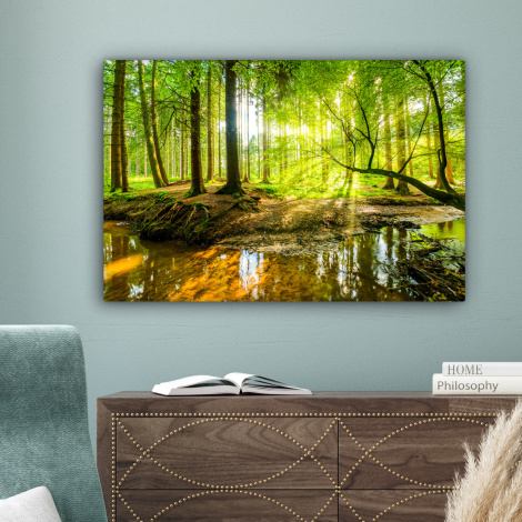 Canvas schilderij - Bos - Landschap - Water - Bomen - Zon-4