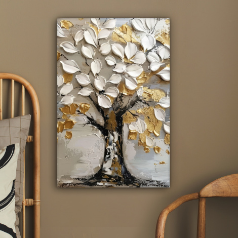 Canvas schilderij - Boom - Beige - Grijs - Goud - Abstract-2