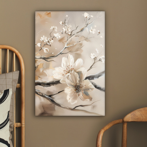 Canvas schilderij - Bloemen - Natuur - Wit - Bloesem - Abstract-2