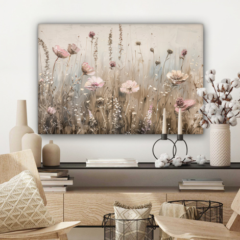 Leinwandbild - Blumen - Rosa - Modern - Beige-3