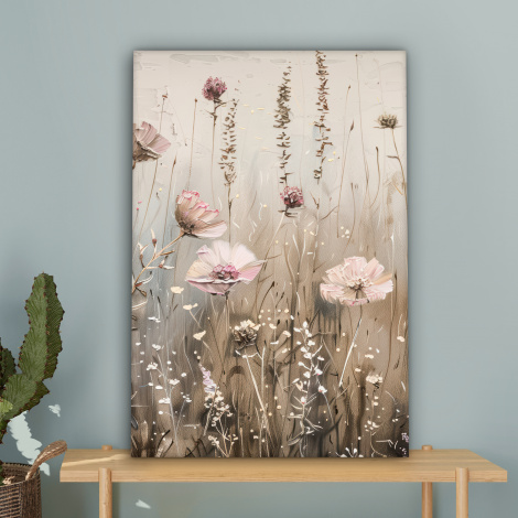 Leinwandbild - Blumen - Rosa - Modern - Beige-4