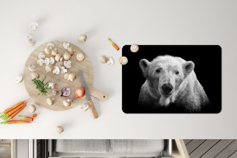 Premium placemats (6 stuks) - Portretfoto ijsbeer op zwarte achtergrond in zwart-wit - 45x30 cm-thumbnail-4