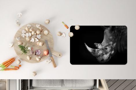 Premium placemats (6 stuks) - Neushoorn op zwarte achtergrond in zwart-wit - 45x30 cm-4