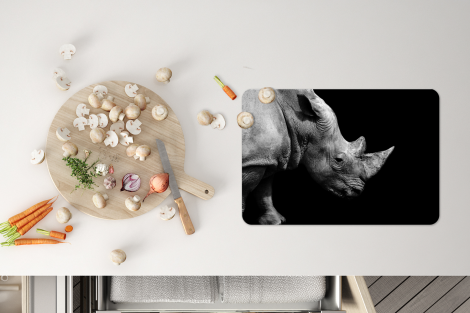 Premium placemats (6 stuks) - Portretfoto neushoorn op zwarte achtergrond in zwart-wit - 45x30 cm-thumbnail-4