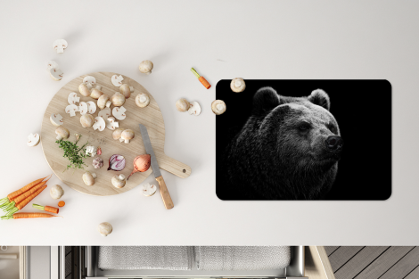 Premium placemats (6 stuks) - Kamtsjatkabeer op zwarte achtergrond in zwart-wit - 45x30 cm-thumbnail-4