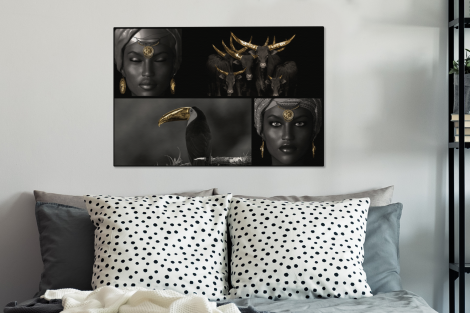 Leinwand - Collage - Tiere - Frauen - Gold-3