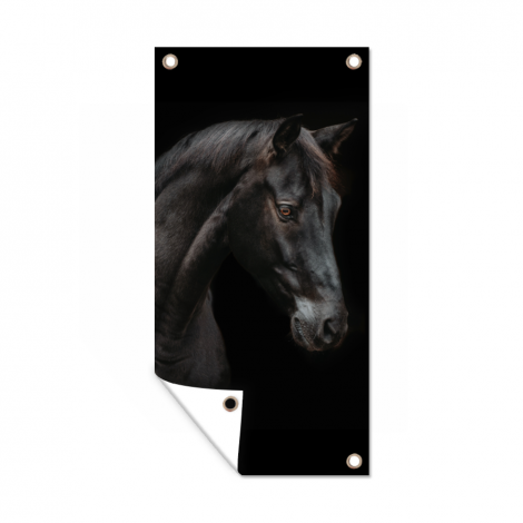 Tuinposter - Paard - Dieren - Zwart - Portret - Staand-1