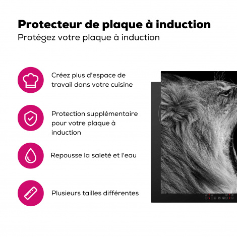 Protège-plaque à induction - Animaux - Lion - Noir - Blanc - Portrait-3