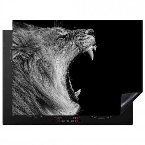 Protège-plaque à induction - Animaux - Lion - Noir - Blanc - Portrait