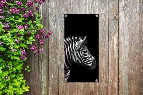 Tuinposter - Zebra - Zwart - Wit - Portret - Dieren - Staand-thumbnail-2