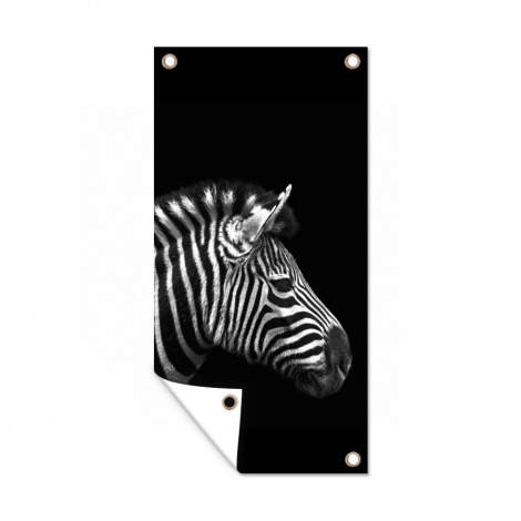 Tuinposter - Zebra - Zwart - Wit - Portret - Dieren - Staand-1