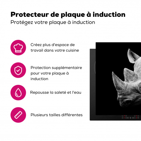 Protège-plaque à induction - Animaux - Rhinocéros - Noir - Blanc - Portrait-3