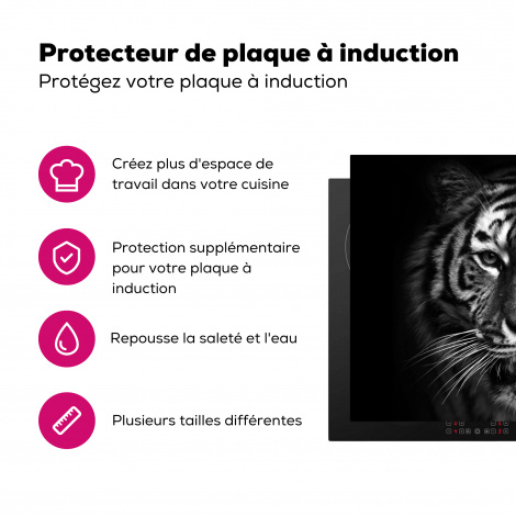 Protège-plaque à induction - Tigre - Animaux - Noir - Blanc - Portrait - Sauvage-3