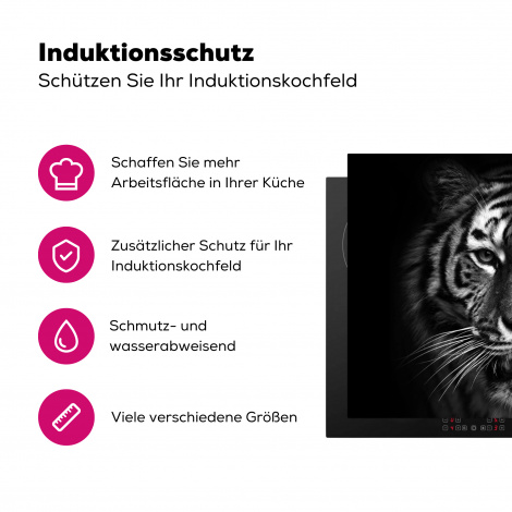 Herdabdeckplatte - Tiger - Tiere - Schwarz - Weiß - Porträt - Wild-3