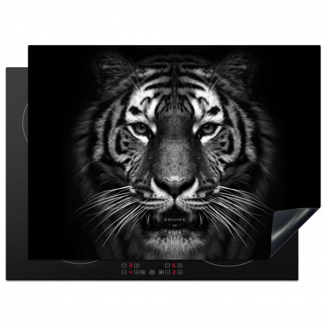 Protège-plaque à induction - Tigre - Animaux - Noir - Blanc - Portrait - Sauvage