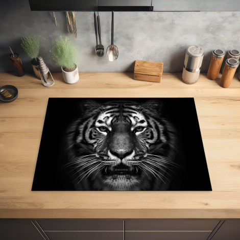 Herdabdeckplatte - Tiger - Tiere - Schwarz - Weiß - Porträt - Wild-2
