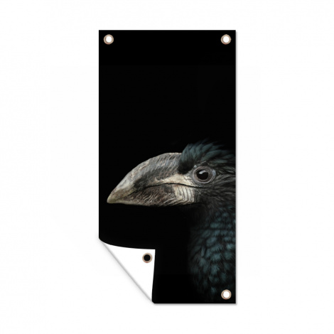Tuinposter - Vogel - Portret - Neushoornvogel - Zwart - Dieren - Staand-thumbnail-1