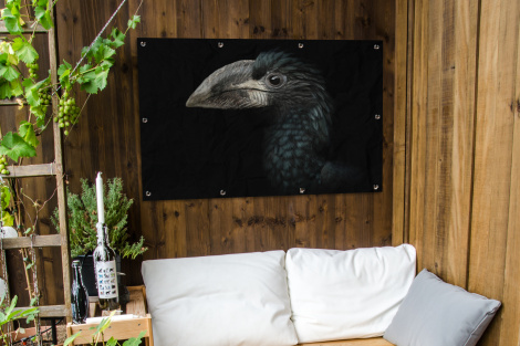 Tuinposter - Vogel - Portret - Neushoornvogel - Zwart - Dieren - Liggend-thumbnail-3