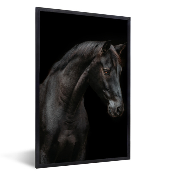 Poster met lijst - Paard - Dieren - Zwart - Portret - Staand
